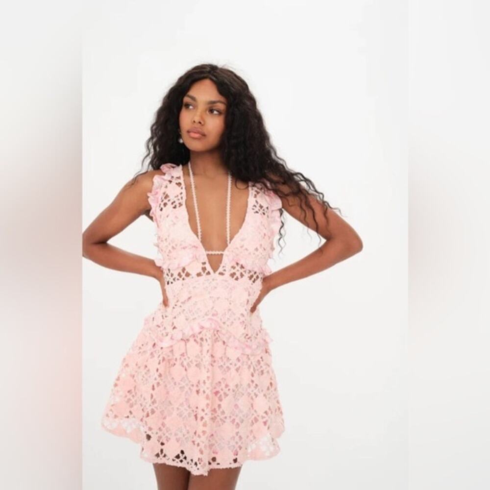 New- Nwt For Love & Lemons Pink Alessia Lace Mini Dress Size M